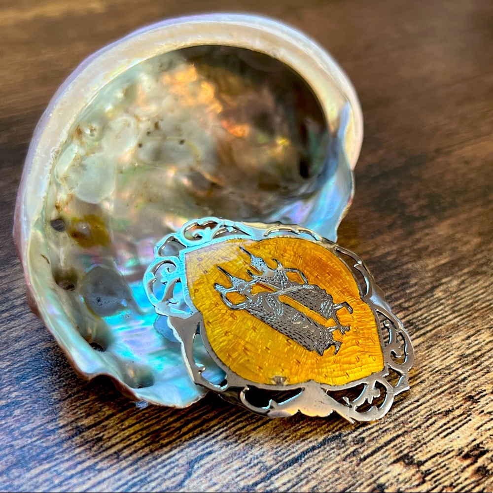 Vintage 1930’s Sterling Siamese Niello Enameled Brooch